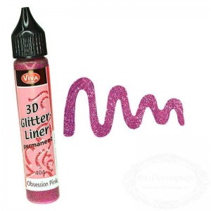 Контур универсальный 3D Liner Glitter, цвет 404 розовый блёстки, Viva Decor, 28 мл
